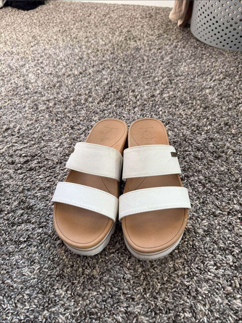 Reef Women’s White Double-Strap Slide Sandals platform with Tan Footbed
